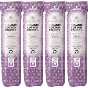 SoulSation Organic Cotton Rounds, 400 Count - Makeup Remover Pads for Face, Lint-Free