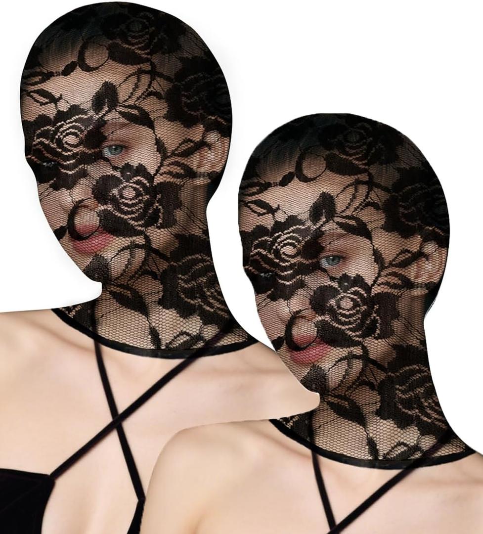 Womens Lace Mask Full Face Mask Masquerade Party Hollow Out See Through Lace Hood (One Size)