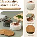 Marble Salt and Pepper Bowls,2Pcs Handcrafted Solid Marble Salt and Pepper shakers with Lids and Spoons, Stackable Spice Containers for Kitchen Counter Decor
