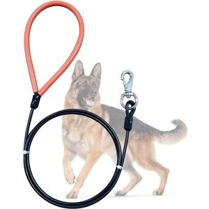 Heavy Duty Dog Leash, Chew Proof Metal Leash for Large Dogs (Up to 250lbs), WireRope Dog Leashes with Soft Silicone Grip (Black, 10 FT)