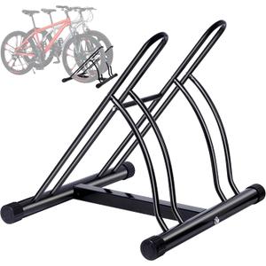 Bike Rack – Dual Bicycle Stand for Mountain, Road Bikes-Two Bike Parking Garage Storage Rack for Indoor and Outdoor Steel Bicycle Storage Tire Rack