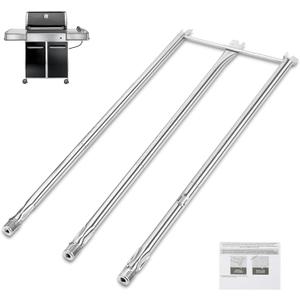 QuliMetal 304 Stainless Steel Grill Burner for Weber Genesis 300 (2007-2010), Genesis E310 E320 S310 S320 EP310 EP320 Gas Grill with Side Control Knobs, Replace for Weber 67722 67820 (34.25"-67722)