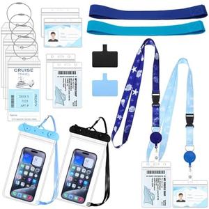Cruise Ship Essentials 2025 Must Haves Set, 2 Pack Lanyards for Cruise Ship Cards with Id Holder and 4 Pack Cruise Luggage Tags Holder with 2 Waterproof Phone Pouch & 2 Cruise Chairs Towel Bands