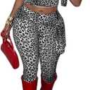 Cheetah Print 2 Piece Set for Women Sleeveless Leopard Print Cropp Top Bodycon Pant Outfit with Lace Y2K Club Tracksuit (M)
