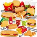 BUYGER Fast Food Play Food Toys for Kids Toddler Children Toy Kitchen Accessories Playset Plastic Toy Food Sets Pretend Play Gifts for 3 4 5+ Years Old