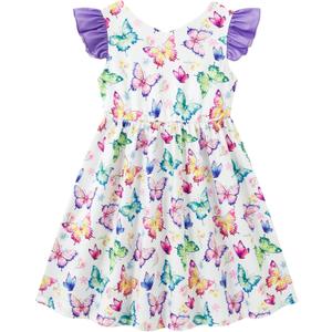 ALISISTER 2-7T Toddler Girl V Neck Dresses Summer Flutter Sleeve One-piece Frock (3-4T, A1 Purple)