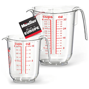 International Clear Measuring Cup Set – Two Piece Set 4 Cups/30 oz & 2 Cups/16 oz, Liquid and Dry Measuring Cups, Shutter-proof, European Made