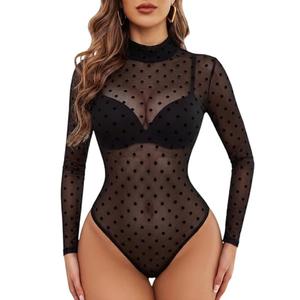 Avidlove One Piece Bodysuit for Women See Through Lingerie Turtleneck Leotard Top Slim, Size XL