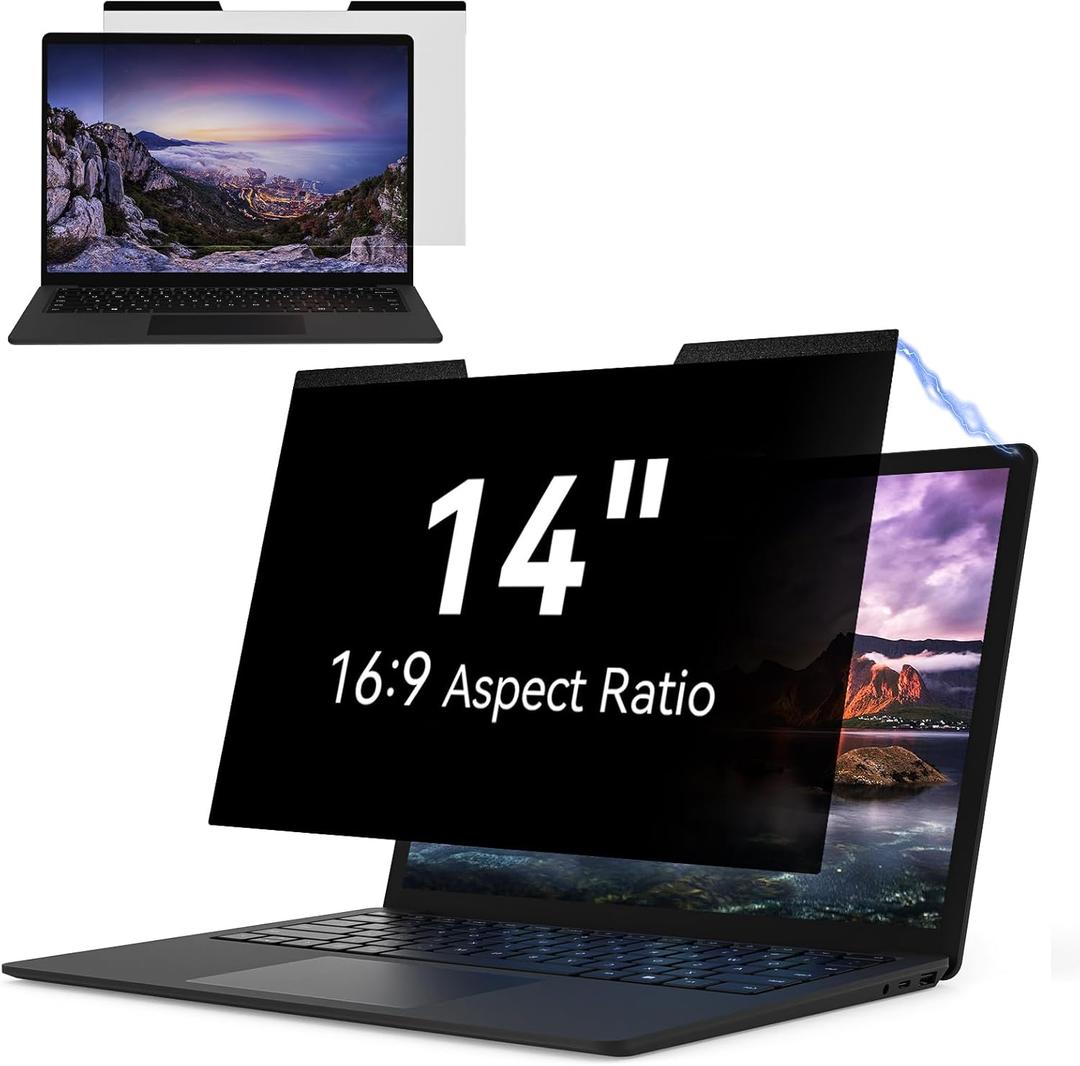 Magnetic Laptop Privacy Screen 14 Inch for 16:9 Computer Monitor, Removable 14 Anti Glare Protector Blue Light Filter Shield Compatible with HP Dell Xps Acer Asus Samsung Lenovo ThinkPad Envy