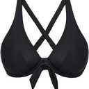 Women Underwire Bikini Top Only - Knot Front Bathing Suit Top Swim Bra Push Up Swimsuits Top (Large, Black)