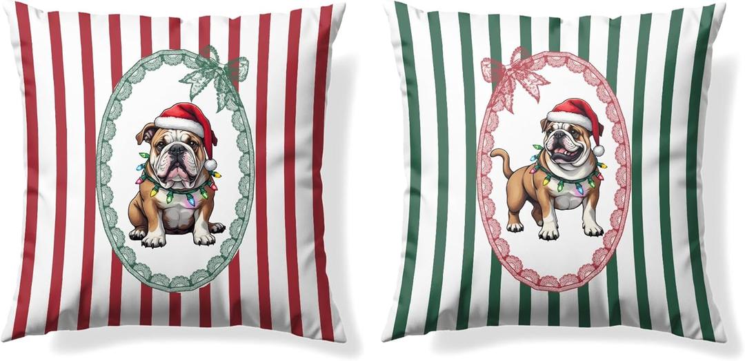 Funny Winter Christmas Bulldog Throw Pillow Covers 18x18 Set of 2,Winter English Bulldog Decor Pillowcase,Bulldog Mom Lover Winter Gifts