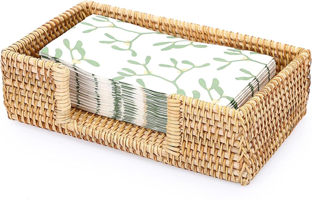 Sumnacon Napkin Holder Rattan Guest Towel Holder Tray for Bathroom,Woven Bathroom Napkin Holder Tray Decorative Napkin Holders for Kitchen Dining Table Party Holiday, Honey Brown
