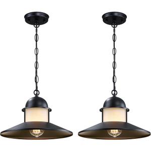 Outdoor Pendant Light 2 Pack, Modern Outside Chandelier Outdoor Hanging Lantern Light in Matte Black with Frosted Glass, Exterior Pendant Lighting Fixture Ceiling Mount for Porch Patio Gazebo