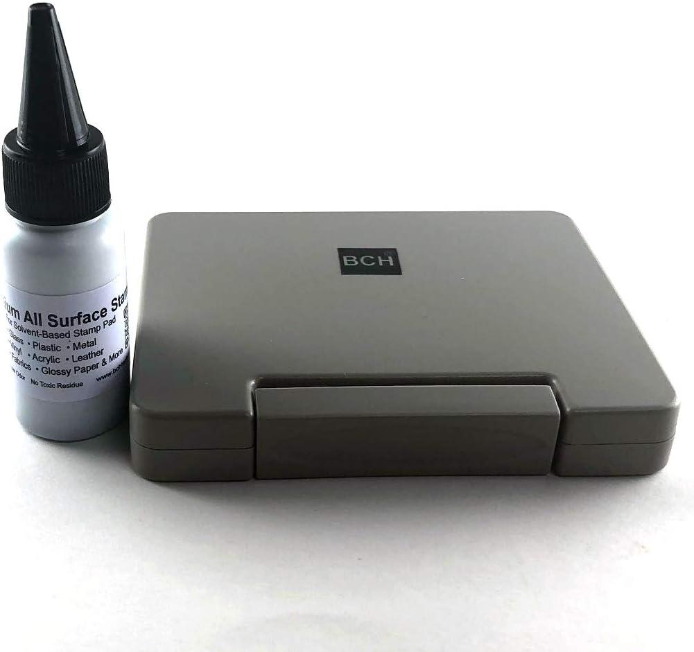 BCH All-Surface Stamp Ink Combo  Fast-Drying Black Ink & Refillable Pad for Glass, Metal, Vinyl, Plastic, Leather, Acrylic, Ceramics & More  Waterproof, Smudge-Free, Long-Lasting Impressions