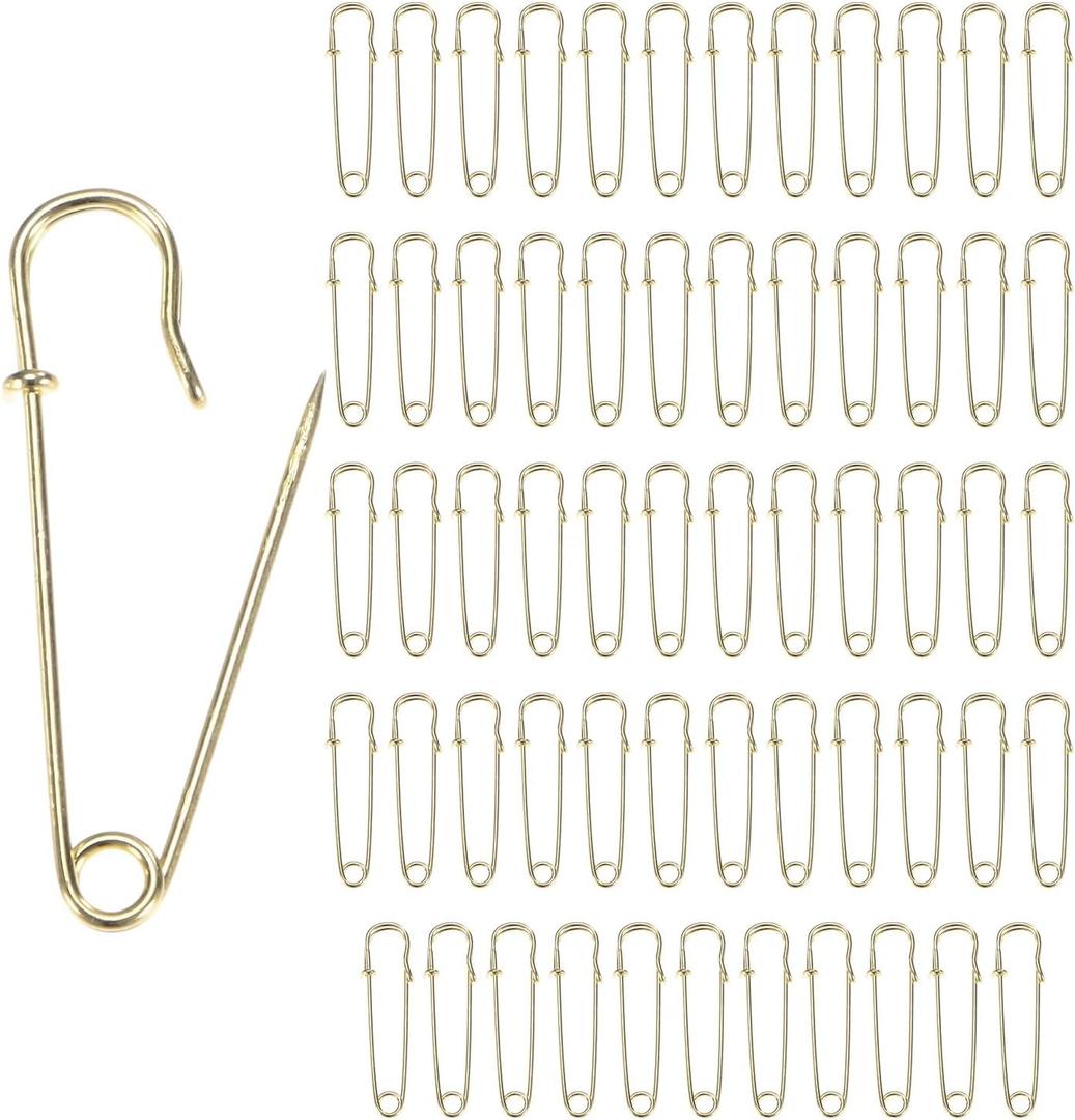 60-Pack Large Safety Pins, 1.5" Spring Lock Pins Blanket Bulk Pins for Fashion/Clothes/Sewing/Quilting/Upholstery/Laundry/DIY Craft/Decorative, Big Safety Pins [Gold]