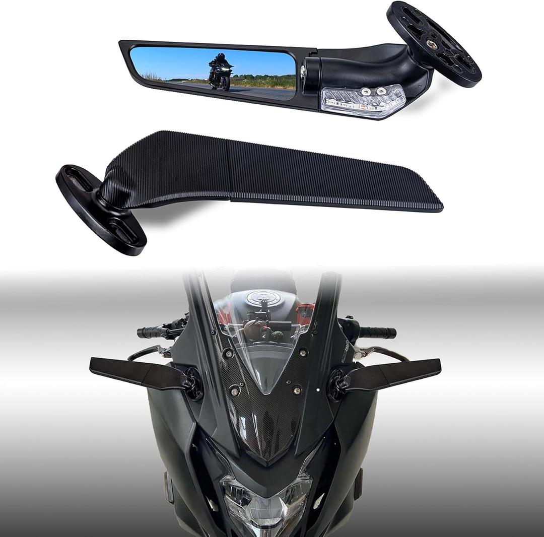 Xintre Motorcycle Rear View Mirrors with LED Turn Signal Lights Stealth Mirrors Compatible with Kawasaki Ninja 500 650 Ninja 400 300 ZX6R, Honda CBR300R CBR500R CBR600RR, Suzuki GSXR 600 750 1000