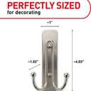 Command Large Brushed Nickel Double Hooks, 2 Hooks and 2 Command Strips, Damage-Free Hanging Wall Hooks with Adhesive Strips, No Tools Coat Hooks for Hanging Home Decor, Holds up to 4 lb