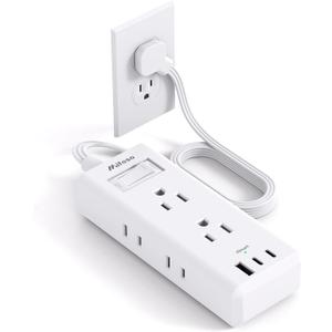 Flat Plug Extension Cord, 10ft Ultra Thin Flat Power Strip - 6 Outlets 3 USB Ports (2 USB C) 3 Side Outlet Extender, Power Strip with No Surge Protection for Cruise, Travel, Dorm Essentials