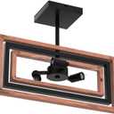 Industrial Rectangle Flush Mount Ceiling Light,Rotatable Metal Frame,Rustic Retro Vintage Farmhouse Light Fixture for Dining Living Room Bedroom Passway Kitchen Hallway Entryway,Faux-Wood Color Finish