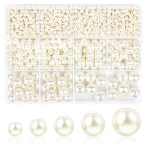 1228pcs Pearl Beads for Jewelry Making Pearl Beads for Bracelets Pearl Beads for Crafts Pearl Beads for Bracelet Making Kit Pearl Beads with Holes for Jewelry Making, Imitation Pearls for Fillers