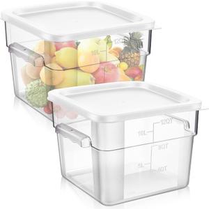 2 Pieces Square Food Storage Containers Polycarbonate Clear food Container with Lid Commercial Storage with Graduations for Commercial Kitchen Dough Marinating Meat(White,12 Qt)