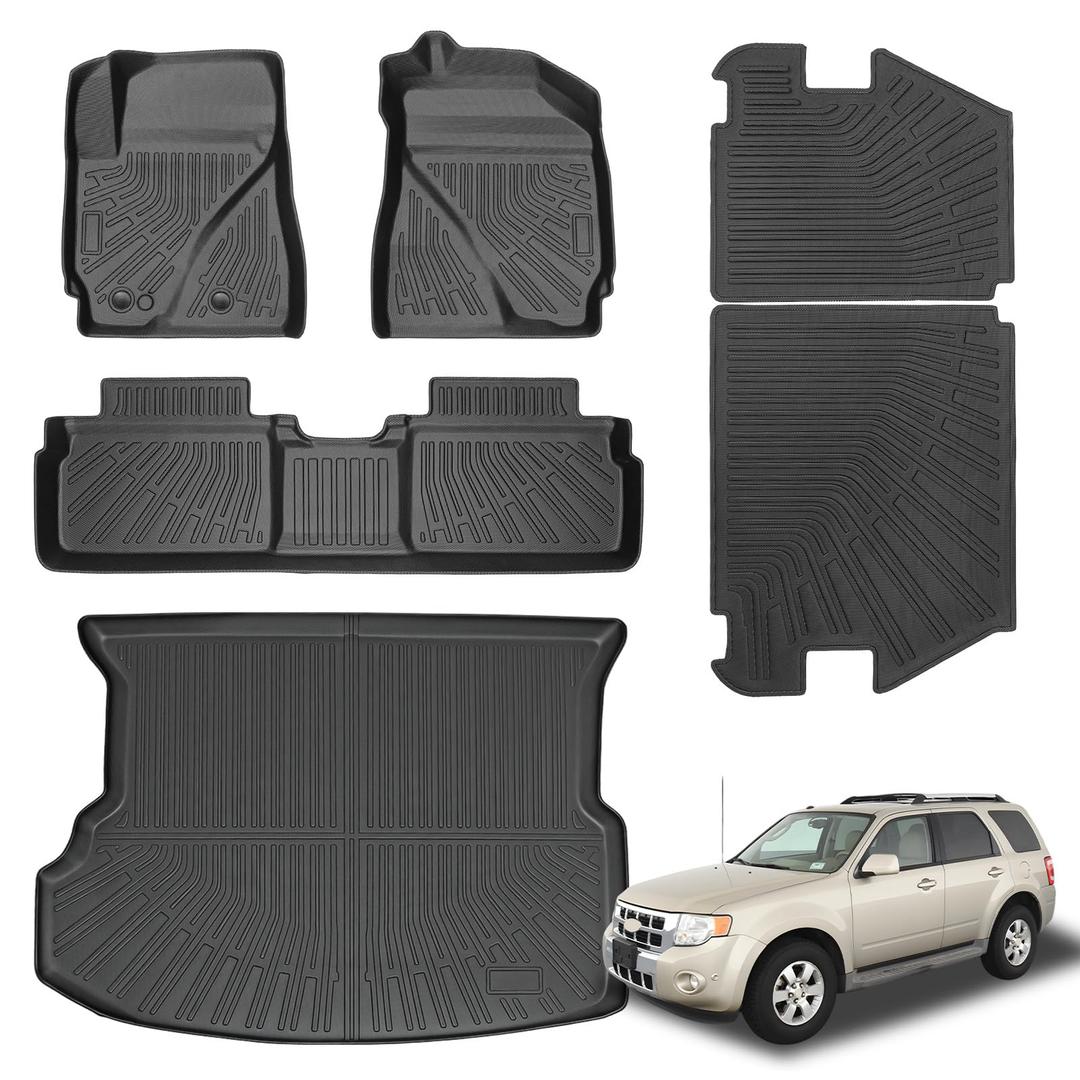 TPE All-Weather Floor Mats Set Compatible with Honda Pilot 2009-2015 7 Seats - 1st & 2nd & 3rd Row Floor Liners + Cargo Liner Trunk Mat + Backrest Protector Waterproof,Anti-Slip Interior Accessories