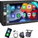 Wireless Apple CarPlay & Android Auto, Double DIN Car Stereo - 7" IPS Touchscreen 1024*600, FM Car Radio, Bluetooth 5.2, 180W, HD Backup Camera, Subwoofer, USB,SWC, MIC, Car Play Audio Receiver,Dual