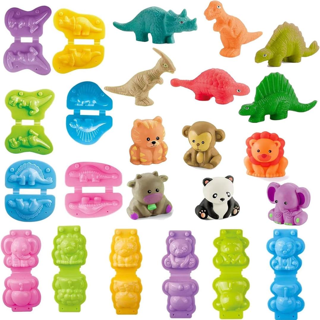 Unleash Creativity with 12 Unique Dino and Animal Molds Dough Toys Dough Accessories Set Whit 10 .Ideal as a Gift for Kids Aged 3-4-8 Years