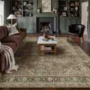 12x15 Washable Area Rug Brown Vintage Non Slip Soft Low Pile Rug for Living Room Bedroom Dining Room Office Distressed Oriental Indoor Extra Large Throw Carpet for Home Decor