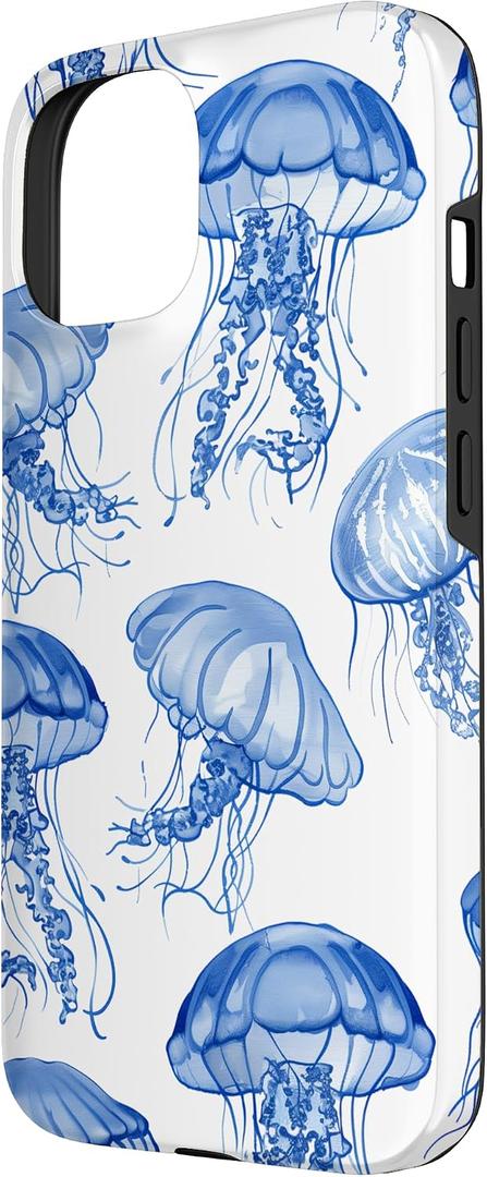XYUQZQ for iPhone 15 Phone Case Cute Aesthetic Jellyfish Pattern for Women Girls Dual-Layer Shock Protection Shockproof TPU and Hard PC Protective Cover - Blue Jellyfish