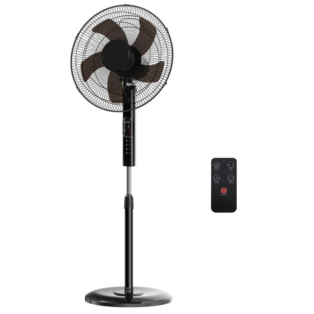 Simple Deluxe 16 inch Pedestal Fan, Quiet Oscillating Standing Fan with Adjustable Height & Tilt, 15H Timer, 3 Speeds & 3 Wind Modes, Floor Fan for Bedroom, Office, Living Room and Home Use, Black