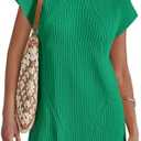 Imily Bela Womens Short Sleeve Sweater Casual Crew Neck Rribbed Knit Split Pullover Summer Tunic Tops (X-Small, Green)