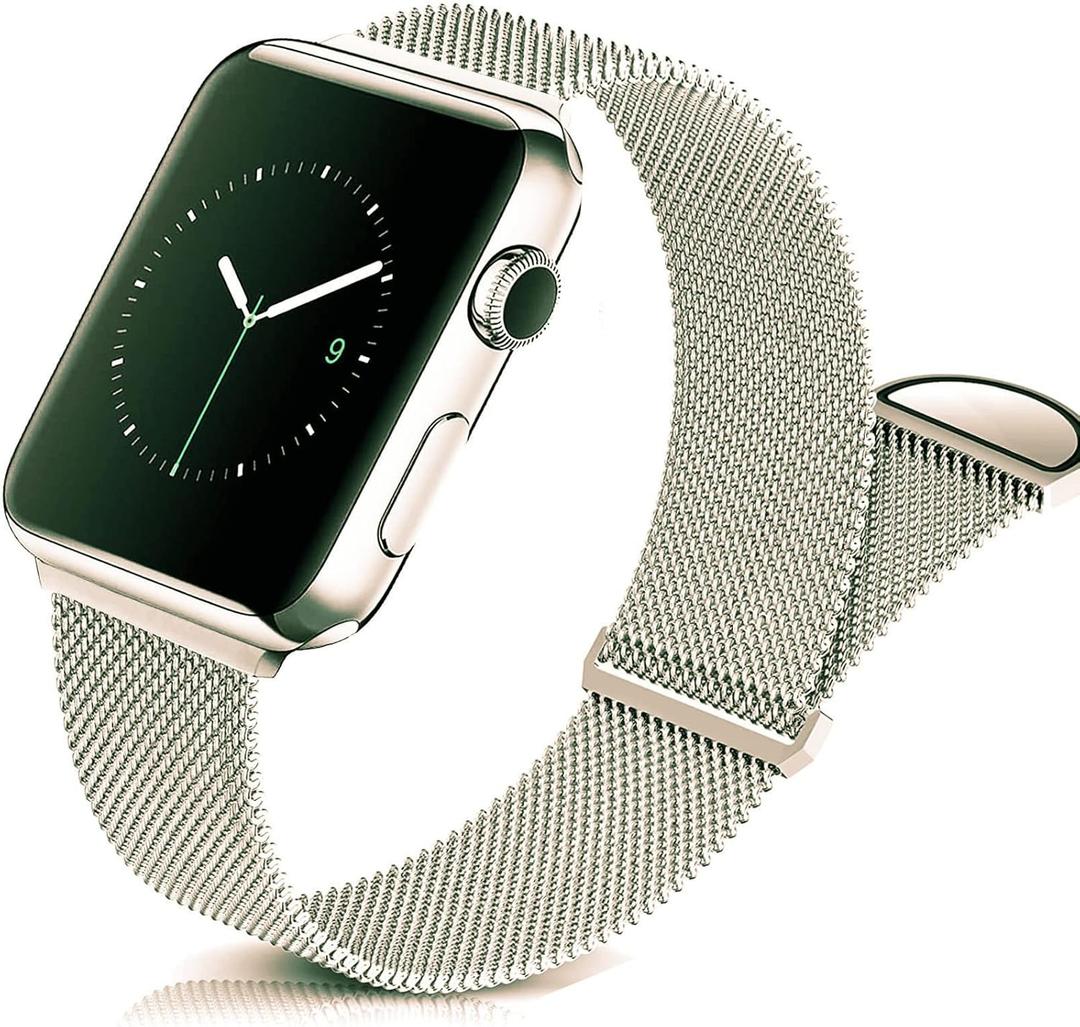 Magnetic Band Compatible For Apple Watch, Adjustable Metal Stainless Steel Band, Waterproof and Wearresistant Mesh iWatch Replacement Straps for Women Men 7654321 SE (424445mm, Champagne