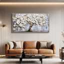 Canvas Wall Art for Living Room Large Wall Decor for Office Bedroom Decorations Gold Accent White Flower Tree Landscape Pictures Artwork Room Wall Mural Aesthetic Home Decor 30x60 in
