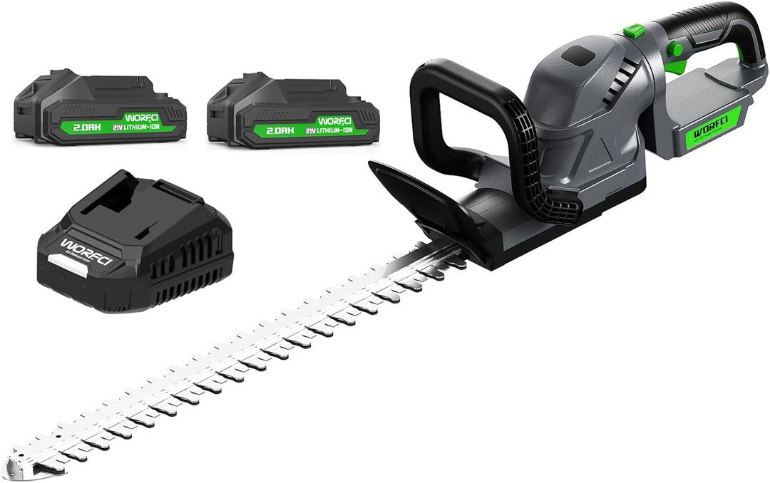 20-Inch Cordless Hedge Trimmer, Electric Handheld Bush Trimmer, 180 Rotatable Handle, with 2pack Battery and Charger (WHT52)