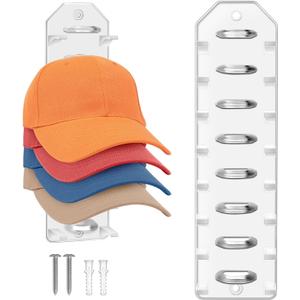 Hat Organizer for Baseball Caps, 1 Pack Hold and Display for 8 Hats, Hanger With Strong Adhesive/Wall Drilled for Wall, Door, Bedroom, Closet - Clear