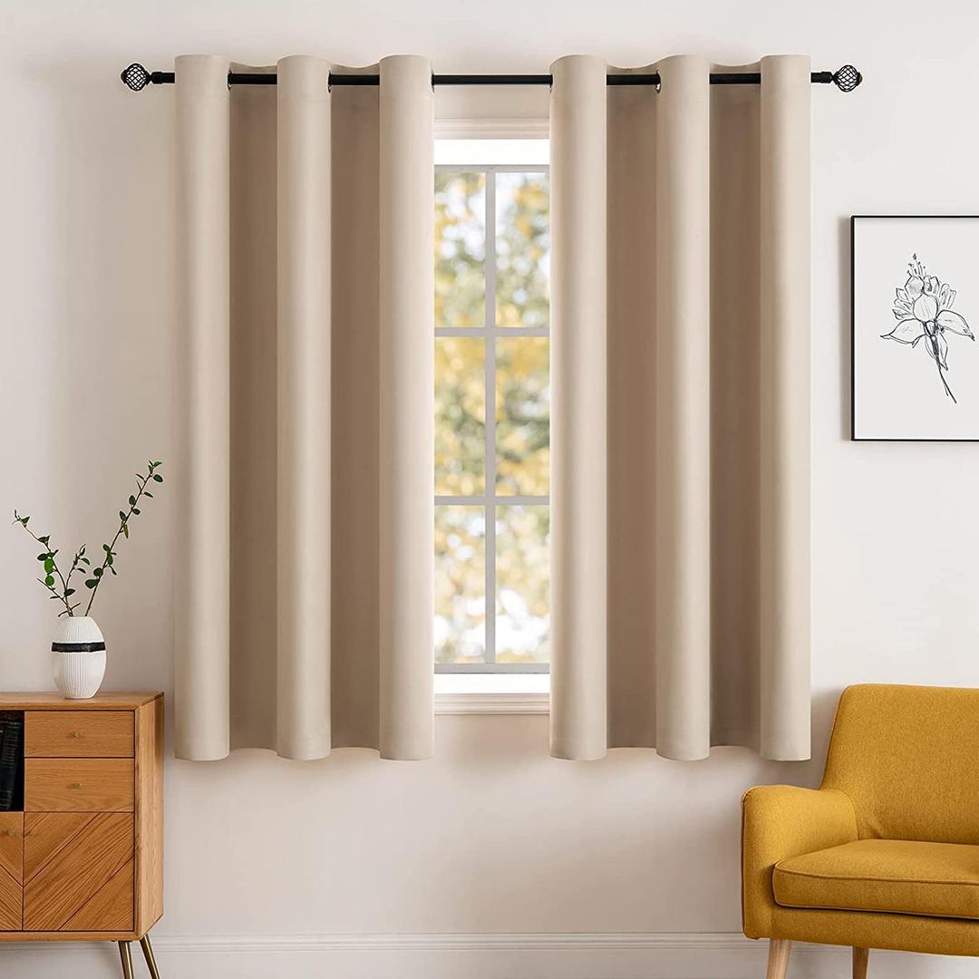 MIULEE Room Darkening Curtains Thermal Insulated Drapes Solid Window Treatment Set Grommet Top Light Blocking Blackout Curtain for Living Room/Bedroom 2 Panels 42 x 63 inch Beige