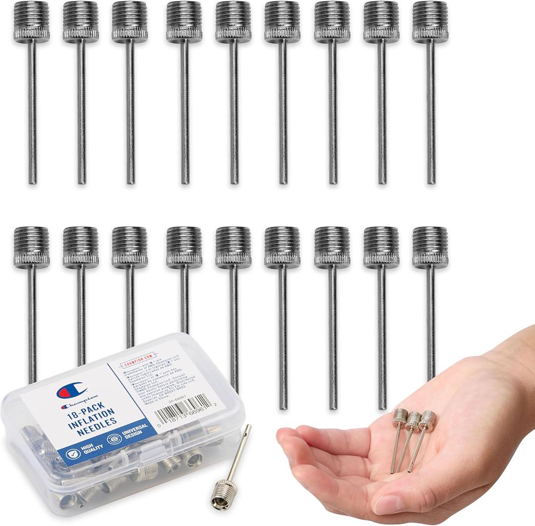 Champion Replacement Ball Pump with Metal Inflation Replacement Needles for Sports Balls with Compact Case, Compatible with Most Pumps for Basketball, Soccer, Football, Volleyball & Yoga Balls, 15 Pieces