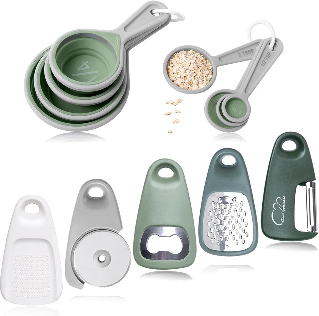 Kitchen Gadgets Set 13 Piece, Space Saving Cooking Tools Includes Collapsible Measuring Cups Measuring Spoons and Stackable Kitchen Gadgets for Small Space, RV Essentials Camper Accessories
