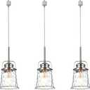 H-Type Track Lighting Brushed Nickel, -Light Modern Halo Track Pendant Light with Hammered Glass Kitchen Island Pedant Lights for Bedroom Kitchen, -pack