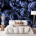 Bormia Floral Wall Mural 3D Blue Rose Wallpaper Flower Murals for Walls for Livingroom Bedroom