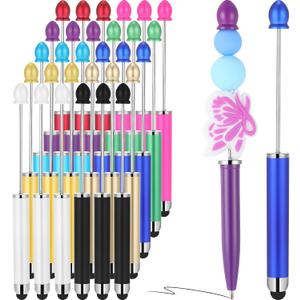 Qilery 30 Pcs Beaded Pens with Stylus Tips Plastic Beaded DIY Stylus 2-in-1 for Rubber Touch Screen Handwriting Ballpoint Pen 1.0mm, Black Ink, Office Supplies(Colorful)