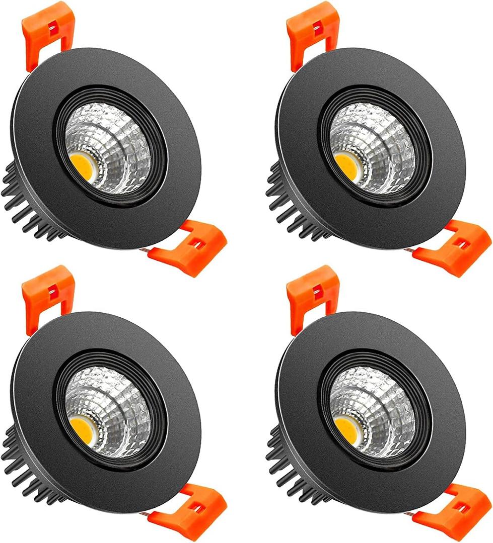 LightingWill 2inch LED Dimmable Downlight, 3W COB Recessed Ceiling Light, Ultra Warm White 2700K, CRI80, 25W Halogen Bulbs Equivalent, Black (4Pack)