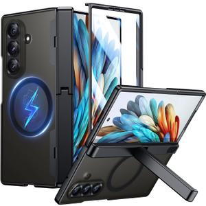 Temdan Magnetic for Samsung Galaxy Z Fold 7 Case,[Compatible with MagSafe][Built-in HD Screen Protector&Invisible Kickstand][Hinge Protection]Translucent Matte Shockproof Phone Case for Z Fold 7,Black