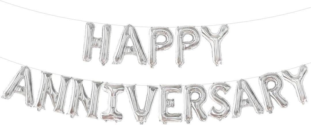 KatchOn Balloons - Letters 'Happy Anniversary' 16 Inch | Banner, Backdrop & Balloon Banner for Silver Anniversary Decor