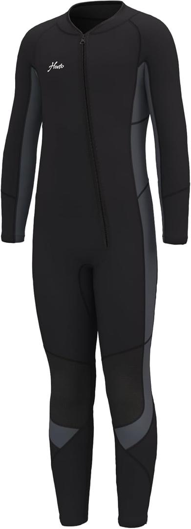 Hevto Kids Wetsuit for Boys Girls Toddler Size 6 Child Youth 3/ 2mm Neoprene Full Wet Suit Front Zip Thermal Swimsuit Swimming in Cold Water (K3-Gray, 6)