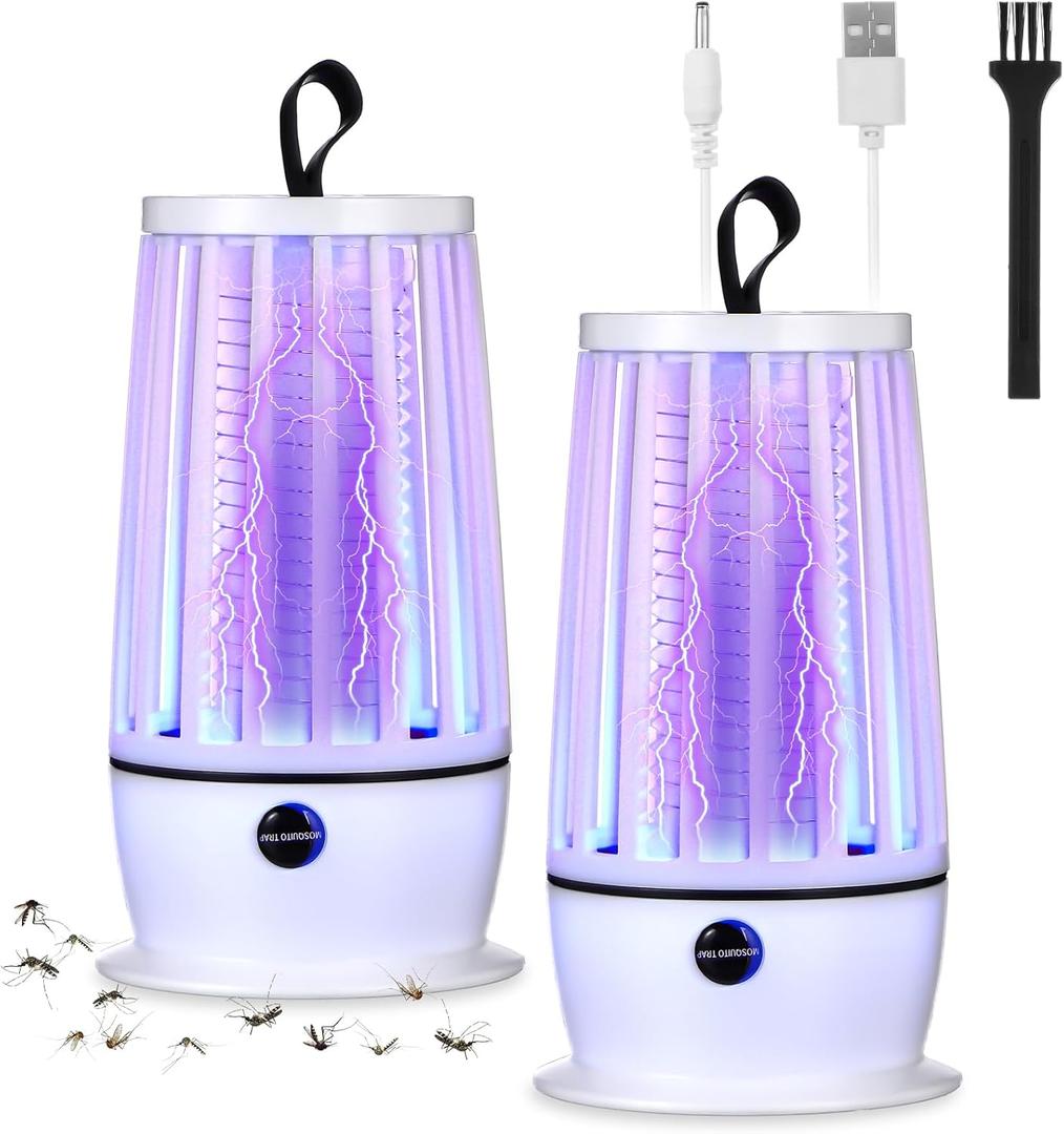 Qualirey 2 Pcs Electric Bug Zapper for Indoors Outdoor Mosquito Zapper Insect Purple Light Mosquito Trap Portable Fly Killer with Security Grid for Home Bedroom Patio Backyard Camping