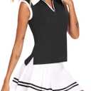 HOTLOOX Women Sleeveless Golf Polo Shirts Summer 2025 UPF 50+ Zipper V Neck Tennis Tank Top XXL (Black)