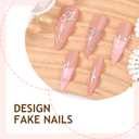 24Pcs Long Stiletto Press on Nails Pink French Tip Fake Nails with 3D Bow Rhinestone Design Valentines Glue on Nail Artificial Acrylic Nails Press ons Reusable Stick on Nail for Women Stiletto Nail