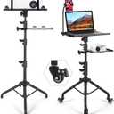Tossbiss Laptop Tripod on Wheels with 2 Shelves, Portable Projector Floor Stand Adjustable Height 25.9 to 51.8 Inch with Phone Holder
